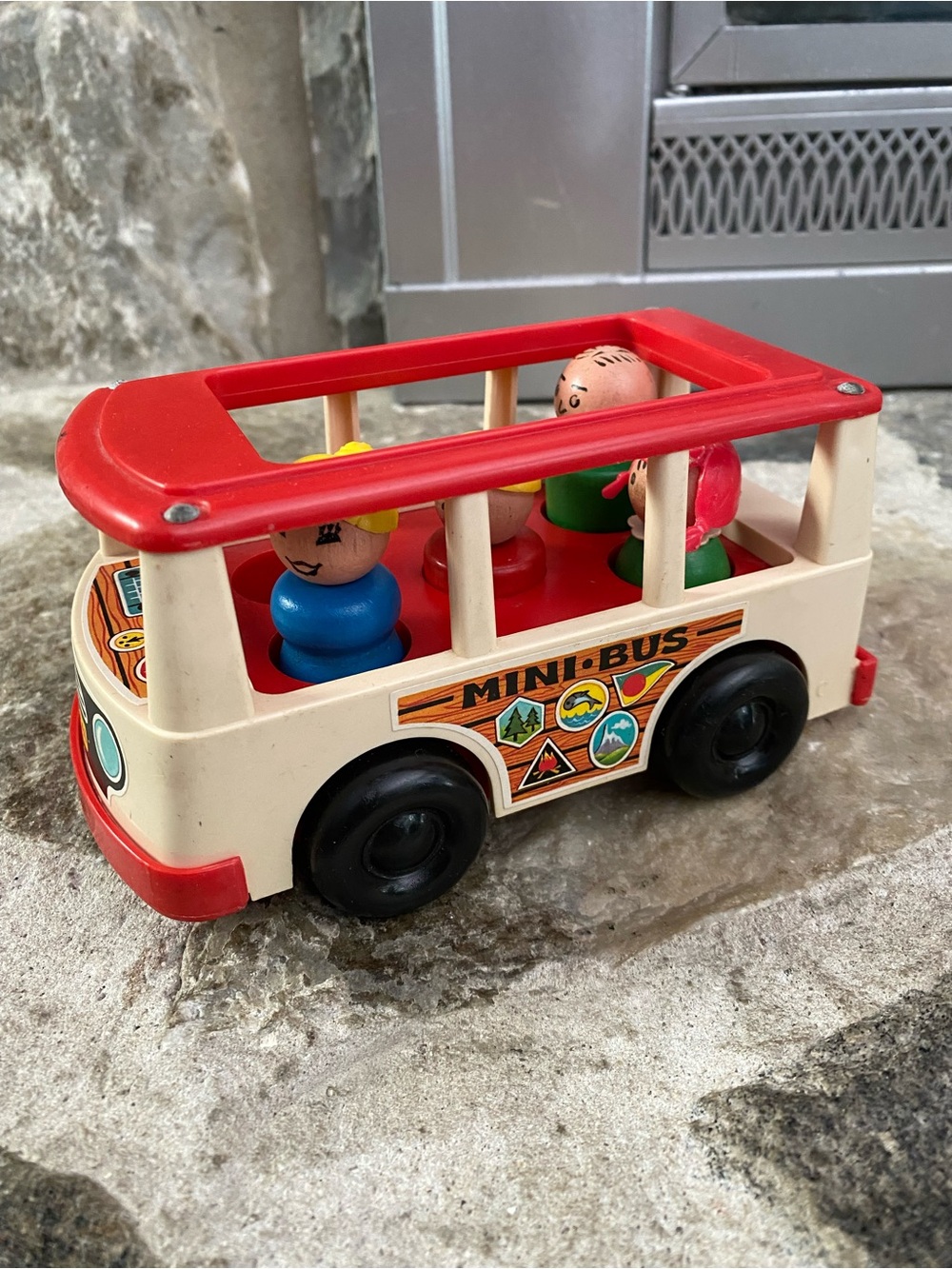 Vintage Fisher Price Mini Bus Red top Little People sets